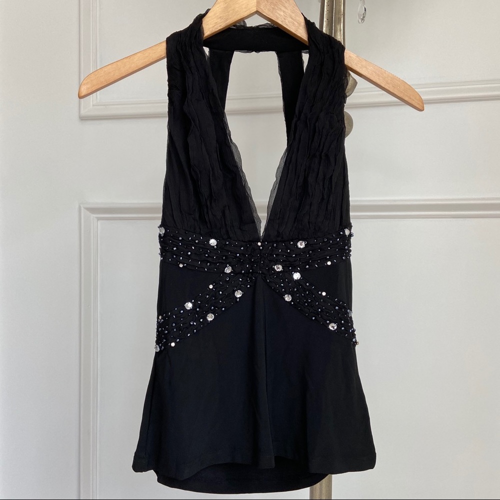 Amanda Adams Couture Beaded Black Halter Top L - Picture 8 of 11